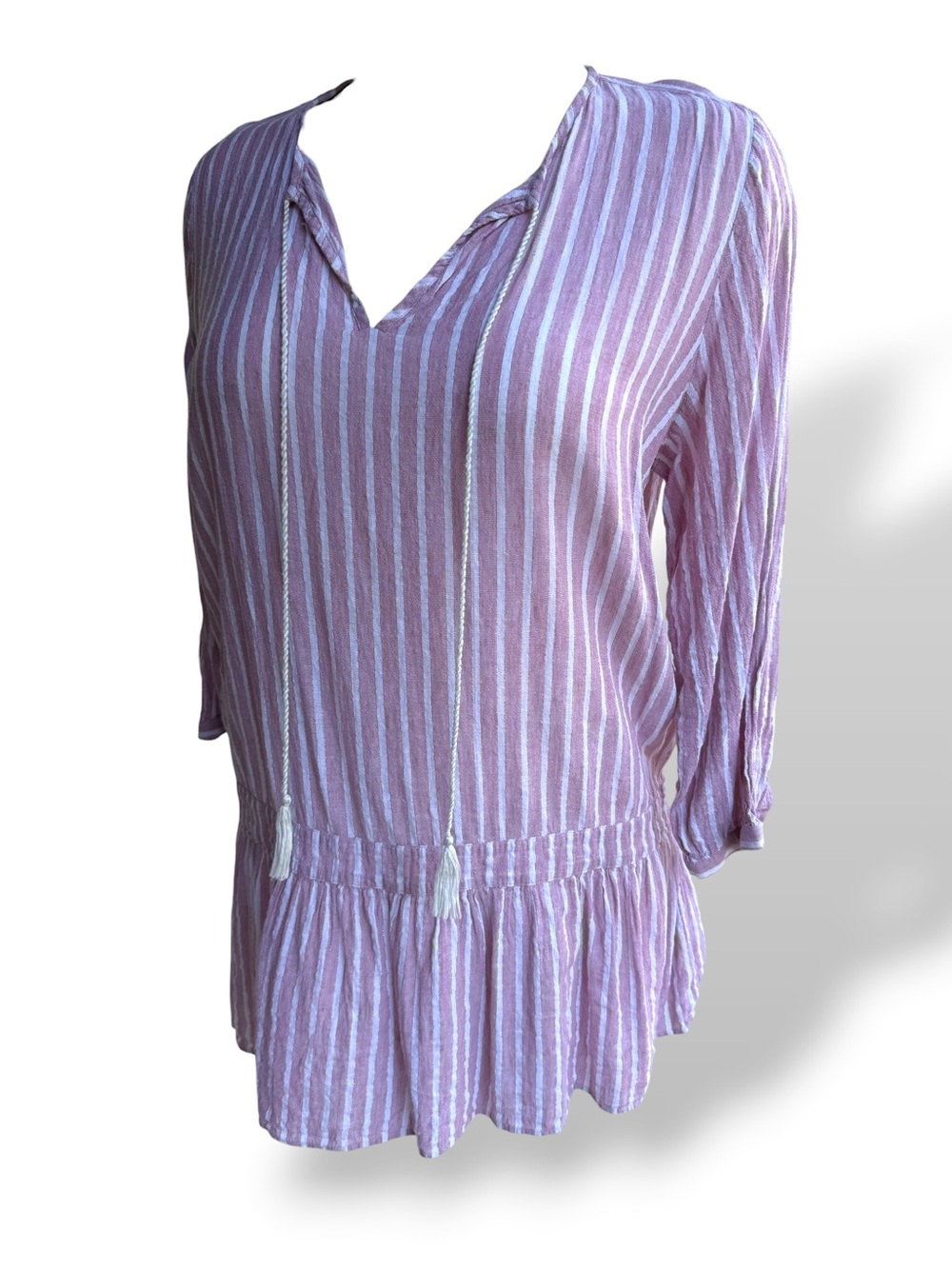 REPEAT Brand dress linen rayon blend pink mauve stripe copper metallic Size 42/L